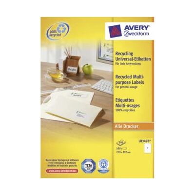 Avery LR3478 Weiße recycelte Etiketten - A4 - 100 Stück Avery LR3478 Weiße recycelte Etiketten - A4 - 100 Stück