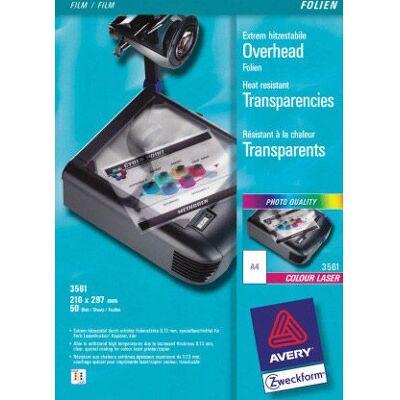 Film d'impression transparent Avery 3561 - Feuilles laser Film d'impression transparent Avery 3561 - Feuilles laser
