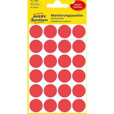Etichette rimovibili rosso 18mm Avery - Confezione da 10 Etichette rimovibili rosso 18mm Avery - Confezione da 10