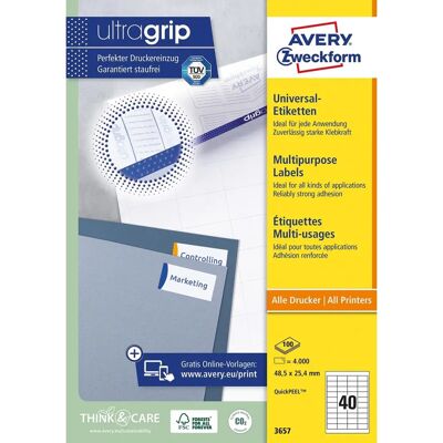 Etichette bianche Avery Zweckform 3657 - 48.5x25.4mm, 4000 pz Etichette bianche Avery Zweckform 3657 - 48.5x25.4mm, 4000 pz