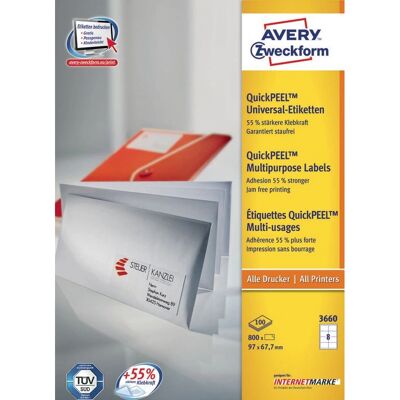 Avery 3660 Rektangulära Klistermärken Vita - Självhäftande, 800 st. Avery 3660 Rektangulära Klistermärken Vita - Självhäftande, 800 st.