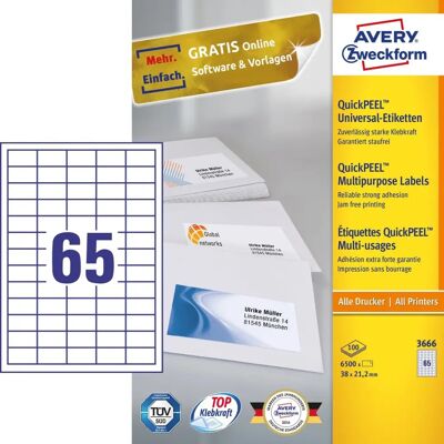 Étiquette auto-adhésive blanche Avery 3666 - Rectangle, 6500 pcs Étiquette auto-adhésive blanche Avery 3666 - Rectangle, 6500 pcs