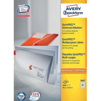Etiqueta Avery 3667Z - 6400 Auto-adesiva 48,5x16,9mm - Escritório Etiqueta Avery 3667Z - 6400 Auto-adesiva 48,5x16,9mm - Escritório