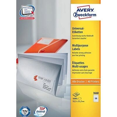 Etiquetas de impressora Avery 3668 - 5600 folhas autoadesivas Etiquetas de impressora Avery 3668 - 5600 folhas autoadesivas