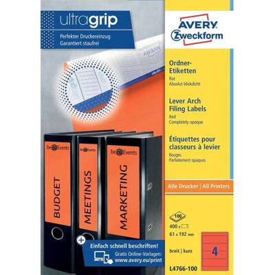 Avery L4766 - Rouge - 61x192mm 400 Étiquettes - Étiquettes de Classeur Avery L4766 - Rouge - 61x192mm 400 Étiquettes - Étiquettes de Classeur