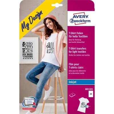 Avery Zweckform MD1001 Trasferimento Tessile per Cotone Chiaro - Foglio di trasferimento per tessuti Avery Zweckform MD1001 Trasferimento Tessile per Cotone Chiaro - Foglio di trasferimento per tessuti