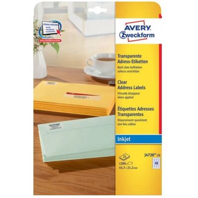 Étiquette transparente auto-adhésive Avery J4720-25 - Rectangle Étiquette transparente auto-adhésive Avery J4720-25 - Rectangle