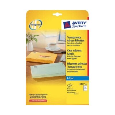 Étiquettes d'imprimante transparentes Avery J4721-25 - 675 Étiquettes Étiquettes d'imprimante transparentes Avery J4721-25 - 675 Étiquettes