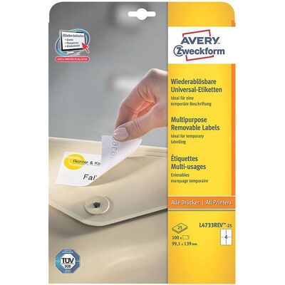 Avery L4733REV-25 White Labels - 99x139mm Printer Labels Avery L4733REV-25 White Labels - 99x139mm Printer Labels