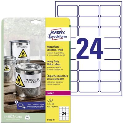 Avery L4773-20 Weatherproof Weatherproof Polyester Labels - Label Avery L4773-20 Weatherproof Weatherproof Polyester Labels - Label