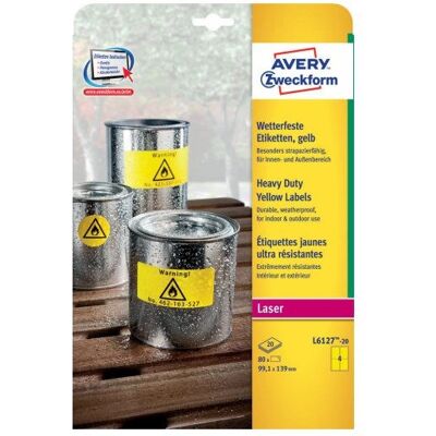 Avery L6127-20 Værbestandige Selvklebende Etiketter - Gul Avery L6127-20 Værbestandige Selvklebende Etiketter - Gul