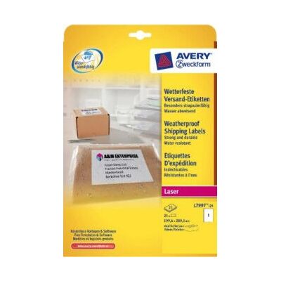 Værbestandige fraktetiketter - Avery L7997-25 Værbestandige fraktetiketter - Avery L7997-25