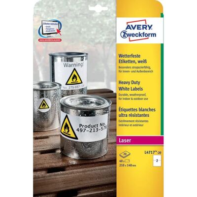 Avery L4717-20 Værbestandige Folieetiketter - 40 stk Avery L4717-20 Værbestandige Folieetiketter - 40 stk
