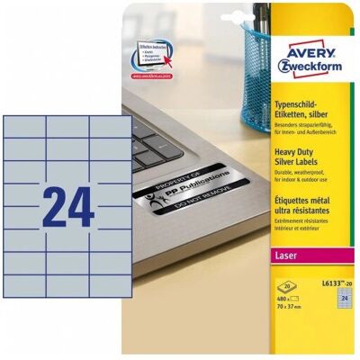 Avery Zweckform L6133-20 Silver Printer Labels - Self-adhesive, Weatherproof, 480 pcs Avery Zweckform L6133-20 Silver Printer Labels - Self-adhesive, Weatherproof, 480 pcs