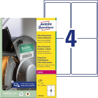 Avery Zweckform L7915-40 Weiße Polyethylen-Etiketten - 160 Stück Avery Zweckform L7915-40 Weiße Polyethylen-Etiketten - 160 Stück