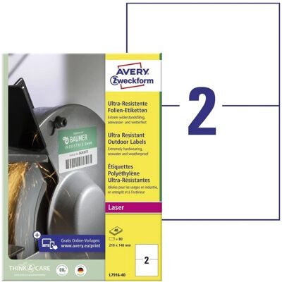 Avery Zweckform L7916-40 Labels - Durable, Waterproof, Laser-Printable Avery Zweckform L7916-40 Labels - Durable, Waterproof, Laser-Printable