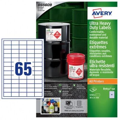 Avery B7651-50 Hvite etiketter - 38x21mm - 3250 stk Avery B7651-50 Hvite etiketter - 38x21mm - 3250 stk