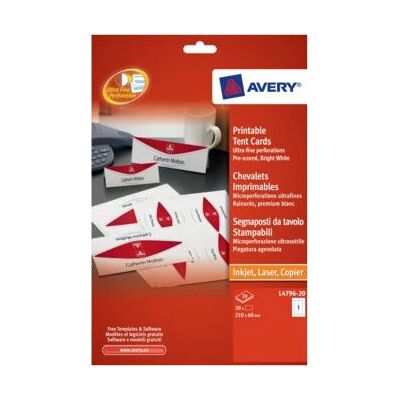 Plaques de nom Avery L4796-20 - 210x60mm Blanc - 20 Feuilles - Publicité Plaques de nom Avery L4796-20 - 210x60mm Blanc - 20 Feuilles - Publicité