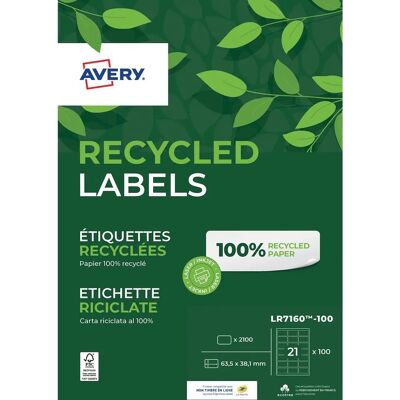 Étiquettes d'adresse Avery LR7160 - Recyclées, 2100 unités - Publicité Étiquettes d'adresse Avery LR7160 - Recyclées, 2100 unités - Publicité