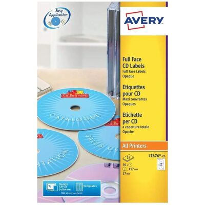 Avery White Full Face CD DVD Laser Labels - 50 Pack Avery White Full Face CD DVD Laser Labels - 50 Pack