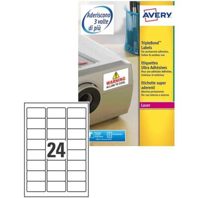 Étiquettes blanches super adhésives Avery en polyester - Laser - 63,5x33,9mm Étiquettes blanches super adhésives Avery en polyester - Laser - 63,5x33,9mm