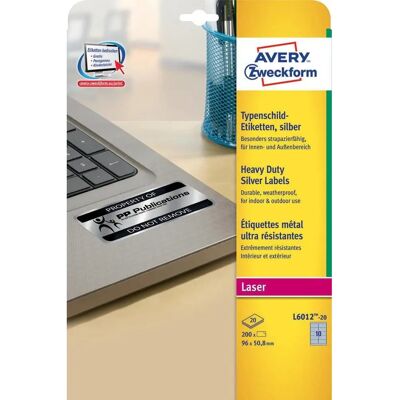 Avery L6012-20 Selvklebende Merker - Sølv Rektangel Avery L6012-20 Selvklebende Merker - Sølv Rektangel