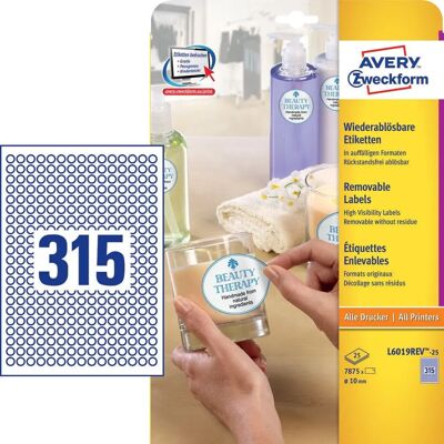 Selvklebende hvite etiketter Avery L6019REV-25 10x10mm - Etiketter Selvklebende hvite etiketter Avery L6019REV-25 10x10mm - Etiketter