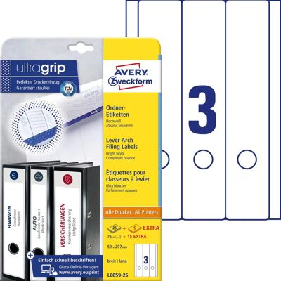 Avery L6059 - Ordneretiketten - Weiß - 59x297mm - 75 Stück Avery L6059 - Ordneretiketten - Weiß - 59x297mm - 75 Stück