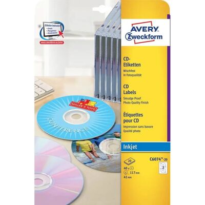 Samolepicí bílé etikety na CD Avery C6074-20 - Etikety Samolepicí bílé etikety na CD Avery C6074-20 - Etikety