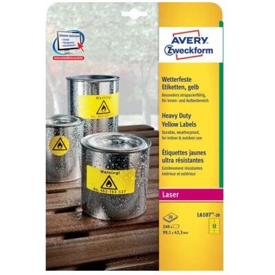 Avery Zweckform L6107-20 Værbestandige Gule Rectangulære Etiketter - 240 stk Avery Zweckform L6107-20 Værbestandige Gule Rectangulære Etiketter - 240 stk