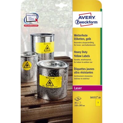 Avery L6111-20 Værdig Vand- og Vejrbestandige Polyesteretiketter Avery L6111-20 Værdig Vand- og Vejrbestandige Polyesteretiketter