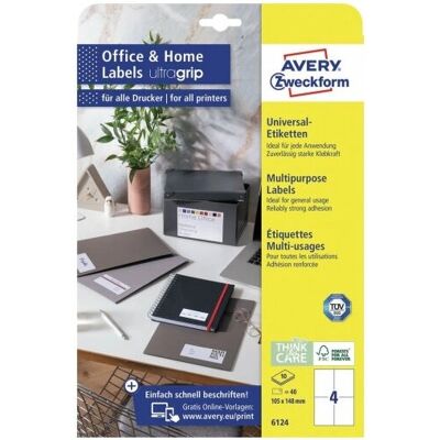 Avery 6124 Weiße Rechtecketiketten - Selbstklebend - 40 Stück Avery 6124 Weiße Rechtecketiketten - Selbstklebend - 40 Stück
