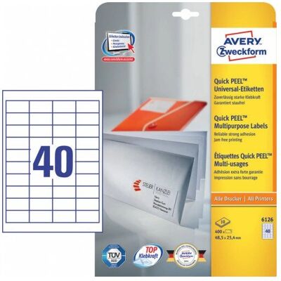 Avery 6126 White Rectangular Self-Adhesive Labels - 400 pcs Avery 6126 White Rectangular Self-Adhesive Labels - 400 pcs