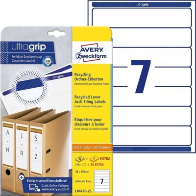 Avery LR4760-25 Bílá Recyklovaná Etiketa pro Úzké Složky - Štítky Avery LR4760-25 Bílá Recyklovaná Etiketa pro Úzké Složky - Štítky