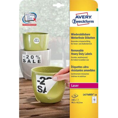 Avery Zweckform L4776REV-20 Vanntette Hvite Rectangelmerker Avery Zweckform L4776REV-20 Vanntette Hvite Rectangelmerker
