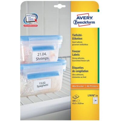 Avery L7970-25 Hvite Selvklebende etiketter - Fryserkompatible - 600 stk Avery L7970-25 Hvite Selvklebende etiketter - Fryserkompatible - 600 stk