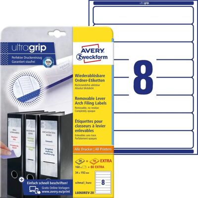 Avery L6060REV-20 Vita Smala Mappar - Etiketter för mappar Avery L6060REV-20 Vita Smala Mappar - Etiketter för mappar