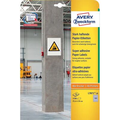 Étiquettes auto-adhésives blanches Avery L7871-20 - Rectangulaire 3780 pcs - Publicité Étiquettes auto-adhésives blanches Avery L7871-20 - Rectangulaire 3780 pcs - Publicité