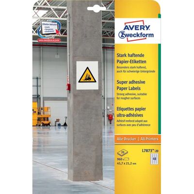Avery L7873-20 Weiße Selbstklebende Etiketten - Rechteck, 960 Stk Avery L7873-20 Weiße Selbstklebende Etiketten - Rechteck, 960 Stk