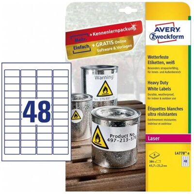 Hvite værbestandige etiketter Avery L4778-8 - Selvklebende Hvite værbestandige etiketter Avery L4778-8 - Selvklebende
