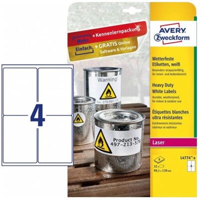 Avery L4774-8 White Self-adhesive Printer Label - Printer Type Avery L4774-8 White Self-adhesive Printer Label - Printer Type