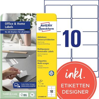 Avery L4744rev-10 Witte opnieuw te plaatsen labels - Labels Avery L4744rev-10 Witte opnieuw te plaatsen labels - Labels