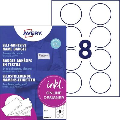 Avery Hvite Runde Navnelapper - 65mm - Pakke med 160 Avery Hvite Runde Navnelapper - 65mm - Pakke med 160