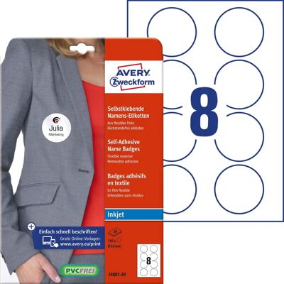 Avery J4881-20 Vita runda klistermärken - 65mm - 160 st Avery J4881-20 Vita runda klistermärken - 65mm - 160 st