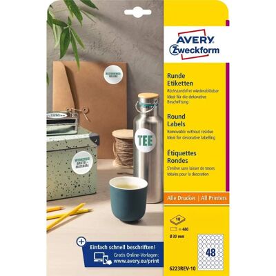 Avery Zweckform 6223rev-10 Hvite Runde Etiketter - Etikettholder Avery Zweckform 6223rev-10 Hvite Runde Etiketter - Etikettholder
