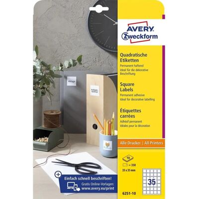 Étiquettes carrées Avery Zweckform - 35x35mm - Blanc - 350 pièces Étiquettes carrées Avery Zweckform - 35x35mm - Blanc - 350 pièces