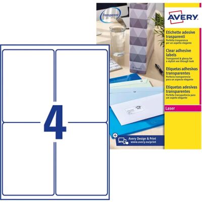 Etichette Trasparenti Avery - 99,1x139mm - 100 Etichette Etichette Trasparenti Avery - 99,1x139mm - 100 Etichette