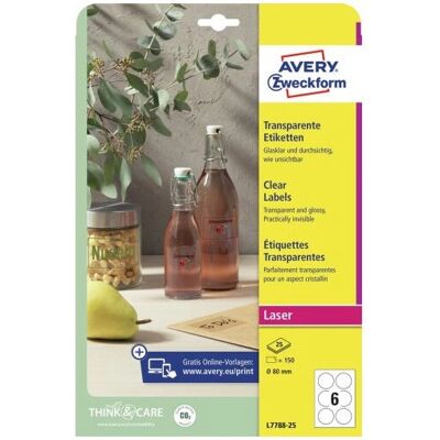 Étiquettes rondes transparentes Avery L7788-25 - 150 pcs Étiquettes rondes transparentes Avery L7788-25 - 150 pcs