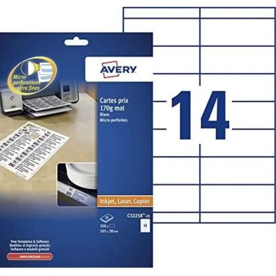 Avery C32258-25 Regal-Schilder - 105x38mm, Matt Weiß, 350 Stück Avery C32258-25 Regal-Schilder - 105x38mm, Matt Weiß, 350 Stück