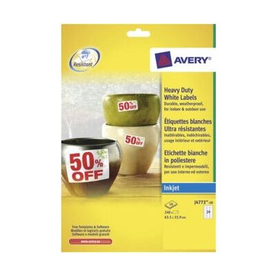 Avery J4773-10 Værbestandige hvite etiketter - 24 stk Avery J4773-10 Værbestandige hvite etiketter - 24 stk